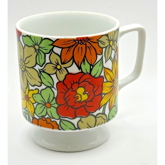 Vintage 1970s Set of 2 Royal Sealy Flower Power Coffee Tea Cups Mugs Used - Picture 8 of 16